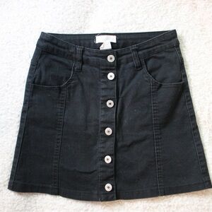 Black Button-Front Denim Skirt